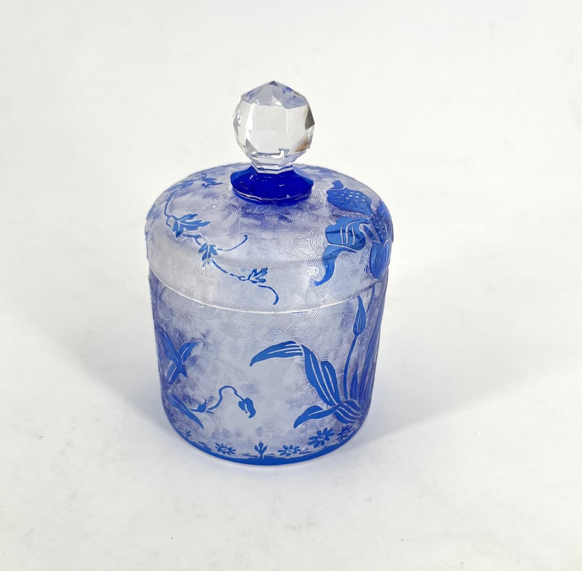 Val Saint Lambert - Acid-etched Crystal Powder Or Cotton Jar, Orchidees Model-photo-1
