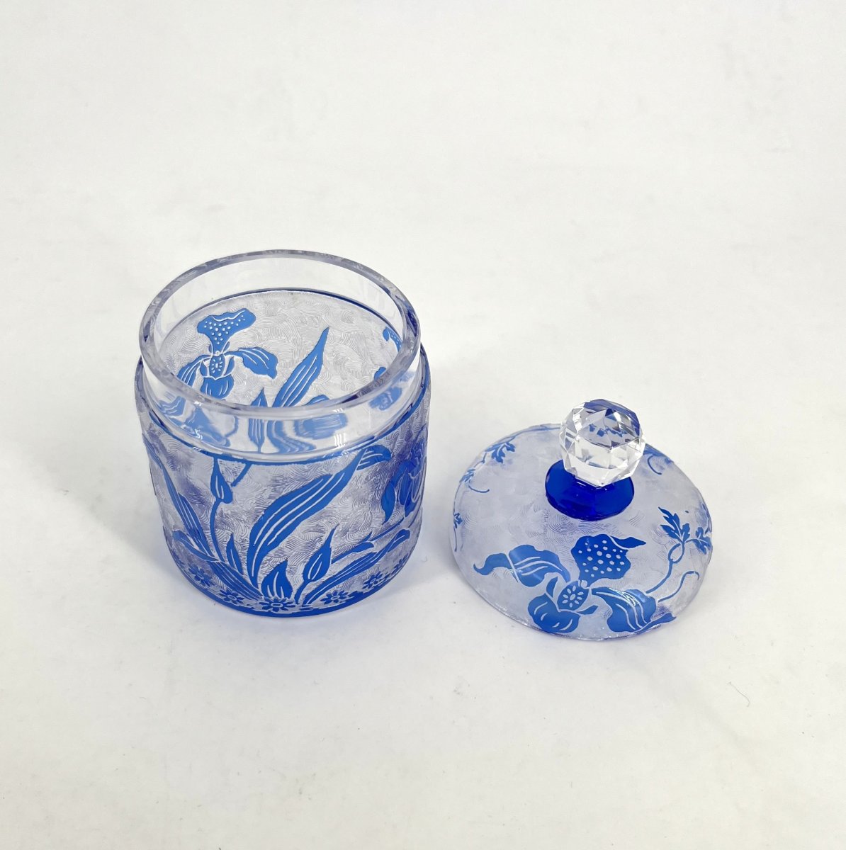 Val Saint Lambert - Acid-etched Crystal Powder Or Cotton Jar, Orchidees Model-photo-2