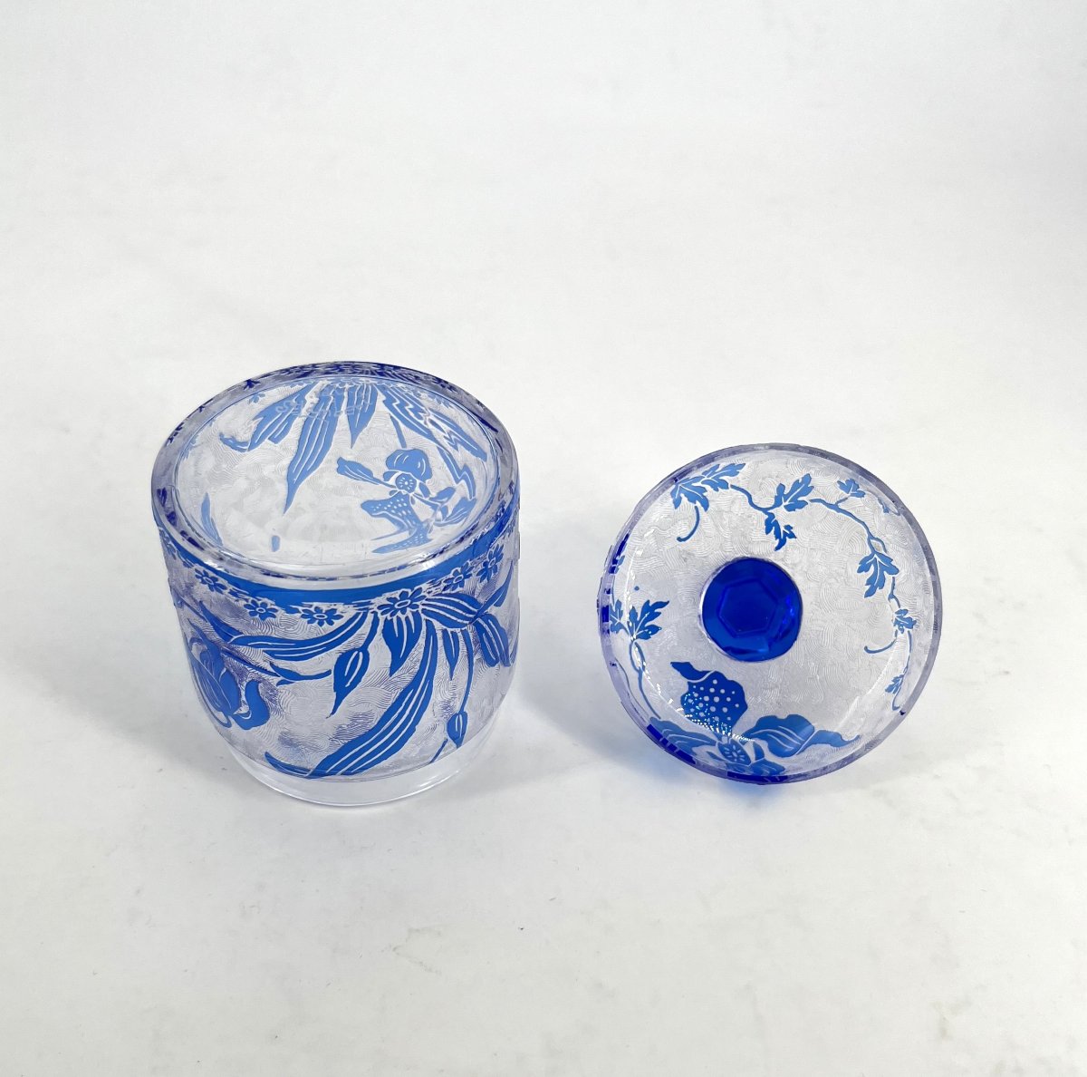 Val Saint Lambert - Acid-etched Crystal Powder Or Cotton Jar, Orchidees Model-photo-4