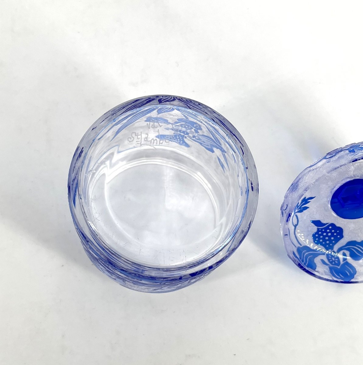 Val Saint Lambert - Acid-etched Crystal Powder Or Cotton Jar, Orchidees Model-photo-5