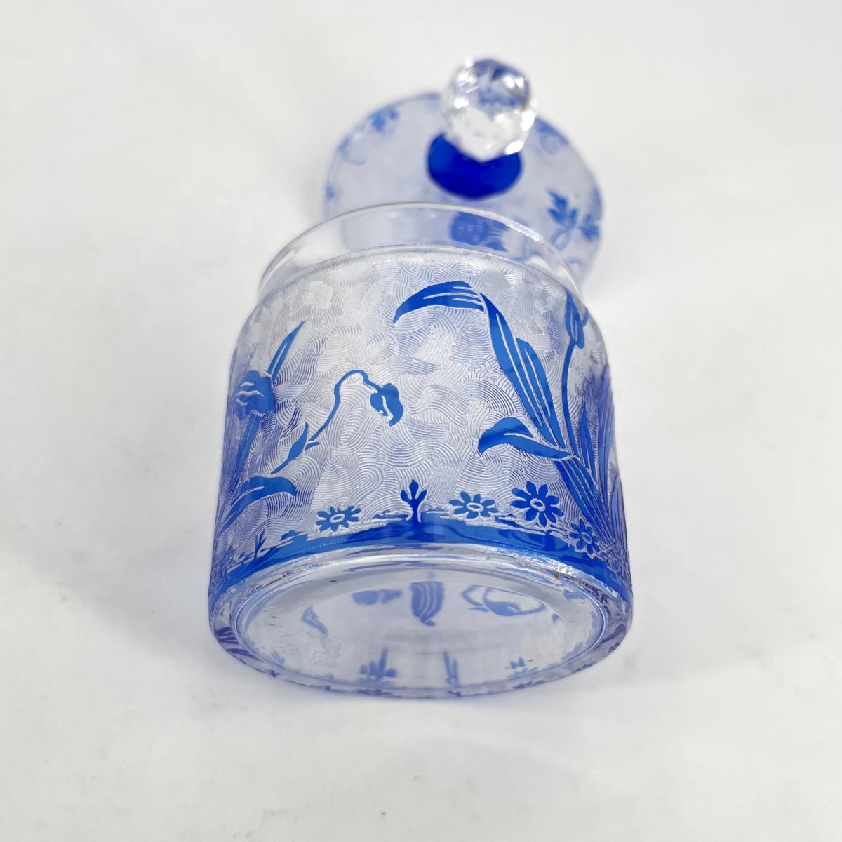 Val Saint Lambert - Acid-etched Crystal Powder Or Cotton Jar, Orchidees Model-photo-6