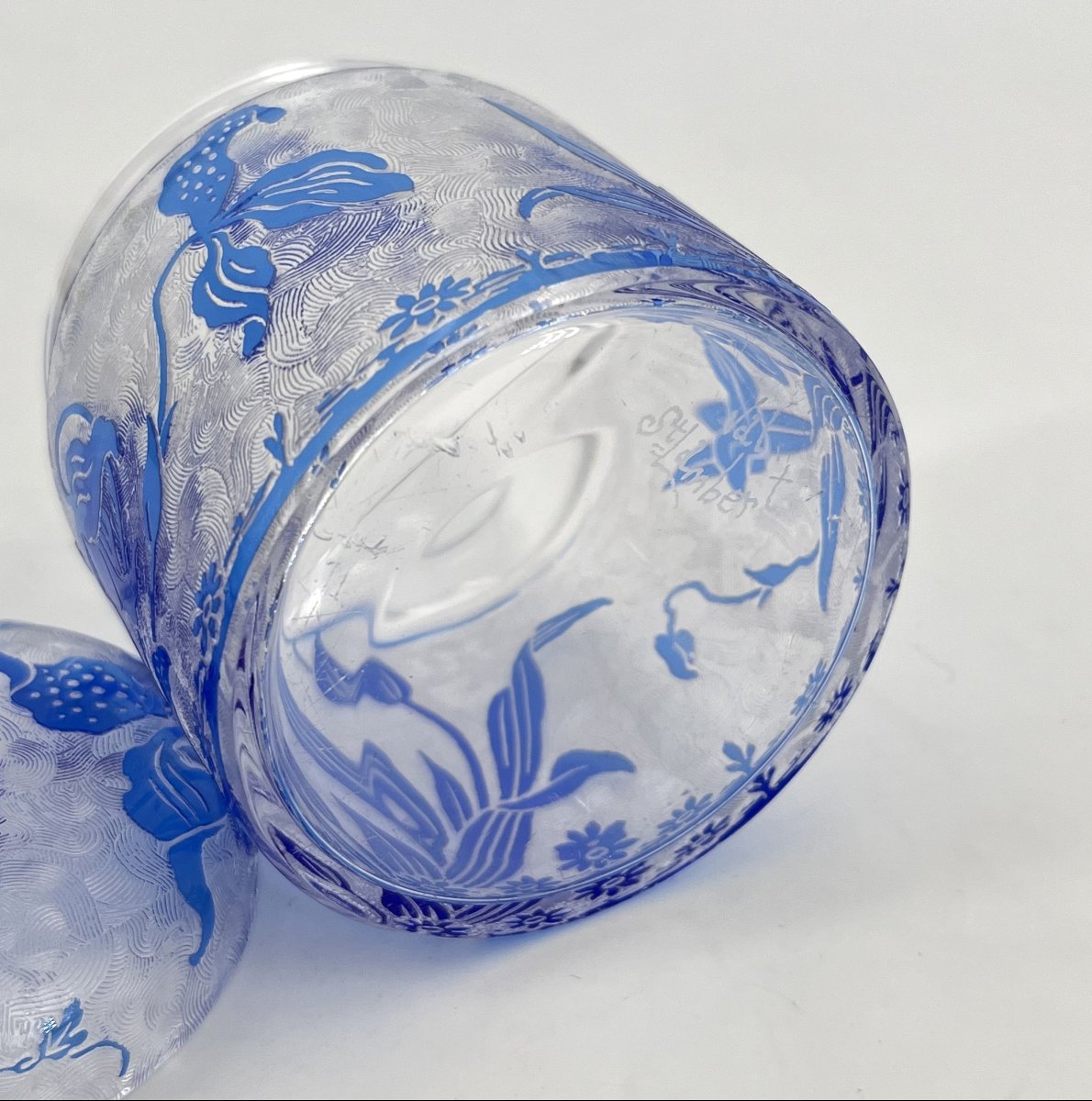 Val Saint Lambert - Acid-etched Crystal Powder Or Cotton Jar, Orchidees Model-photo-7