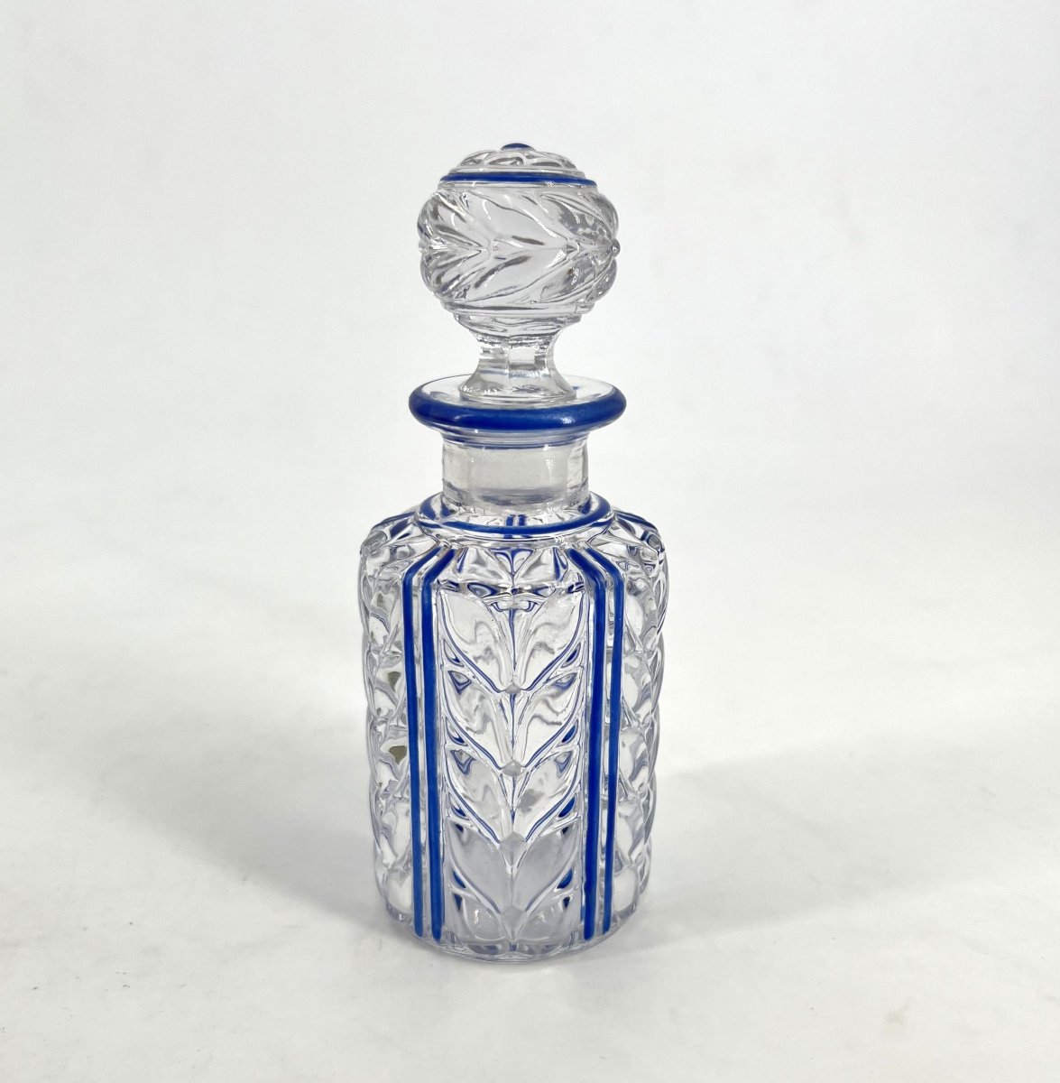 Baccarat - Antique Blue Enameled Crystal Perfume Bottle, Laurier Model - 12.5 Cm