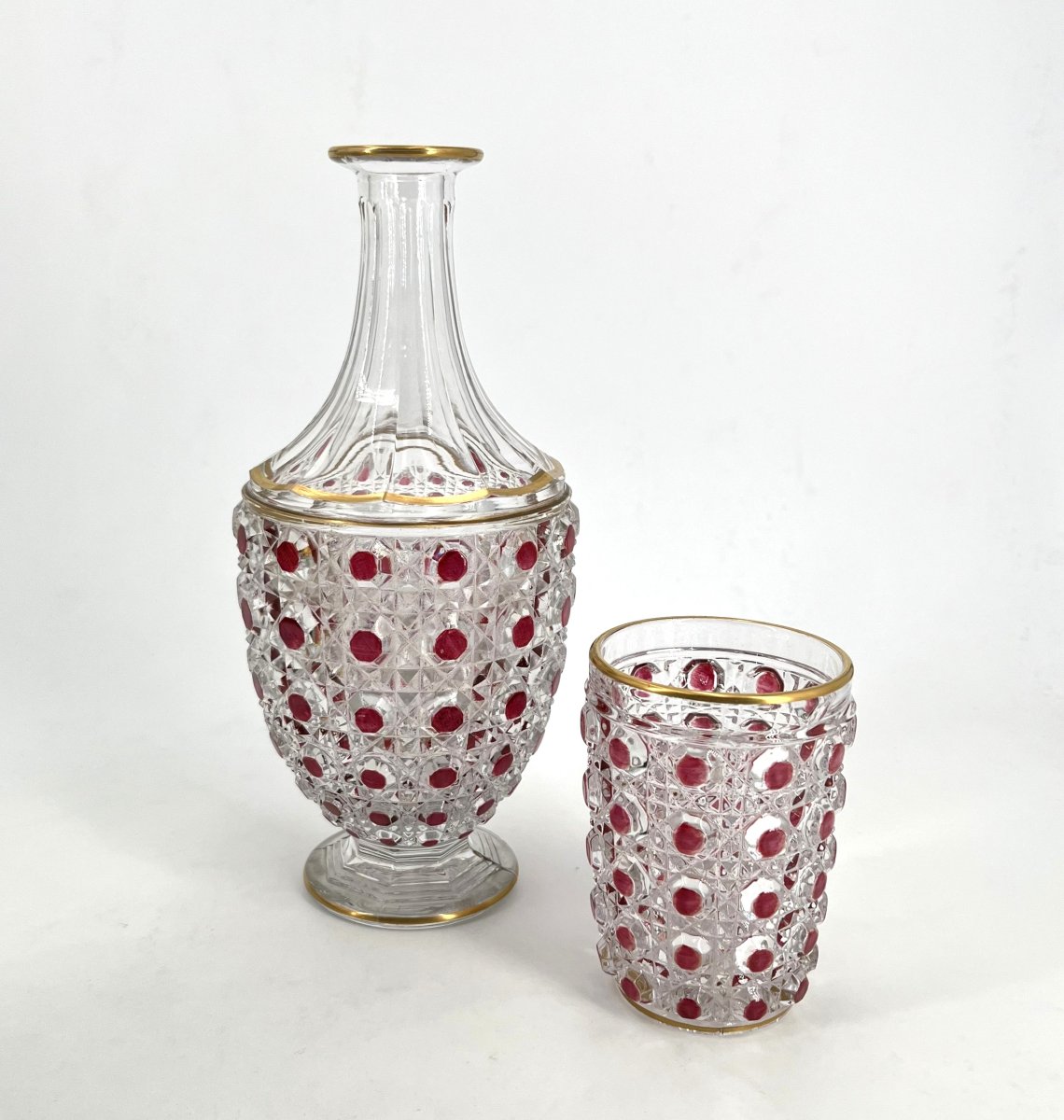 Baccarat - "water Glass" Set In Red Enameled Crystal, Diamants Pierreries Model-photo-3
