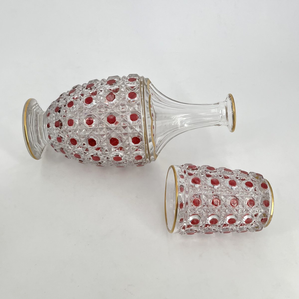 Baccarat - "water Glass" Set In Red Enameled Crystal, Diamants Pierreries Model-photo-3