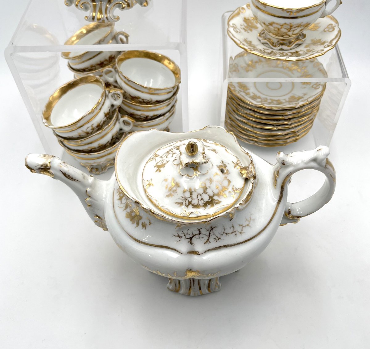 VIEUX PARIS - important service à thé en porcelaine à rehauts d'or, époque Napoléon III-photo-4