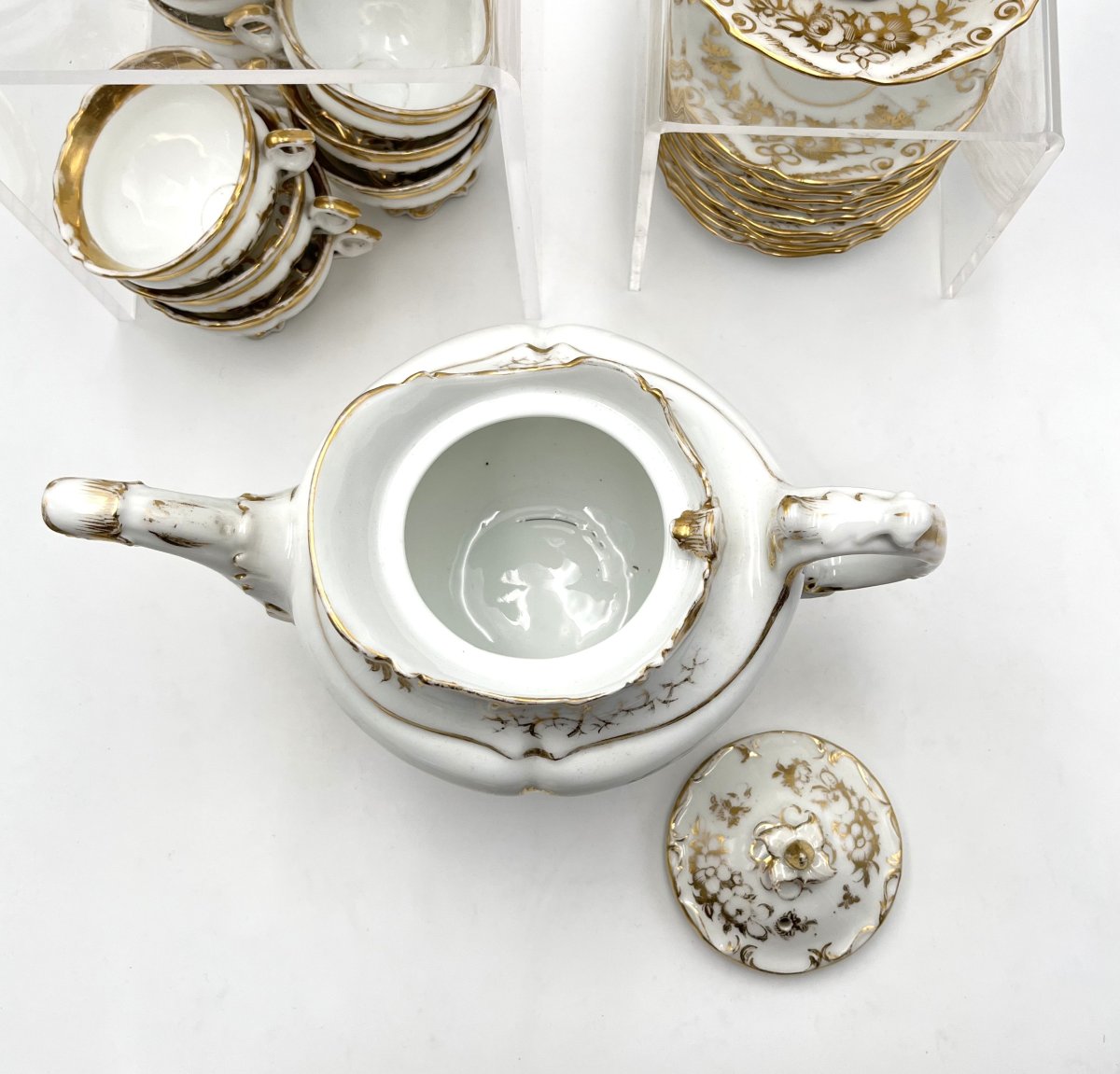 VIEUX PARIS - important service à thé en porcelaine à rehauts d'or, époque Napoléon III-photo-1