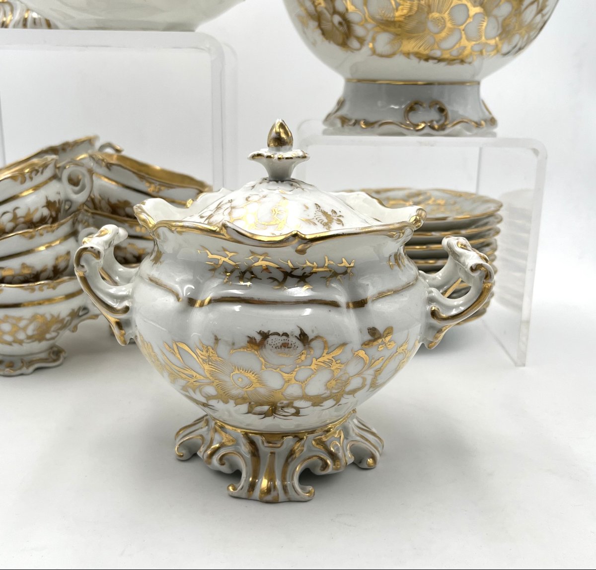 VIEUX PARIS - important service à thé en porcelaine à rehauts d'or, époque Napoléon III-photo-3