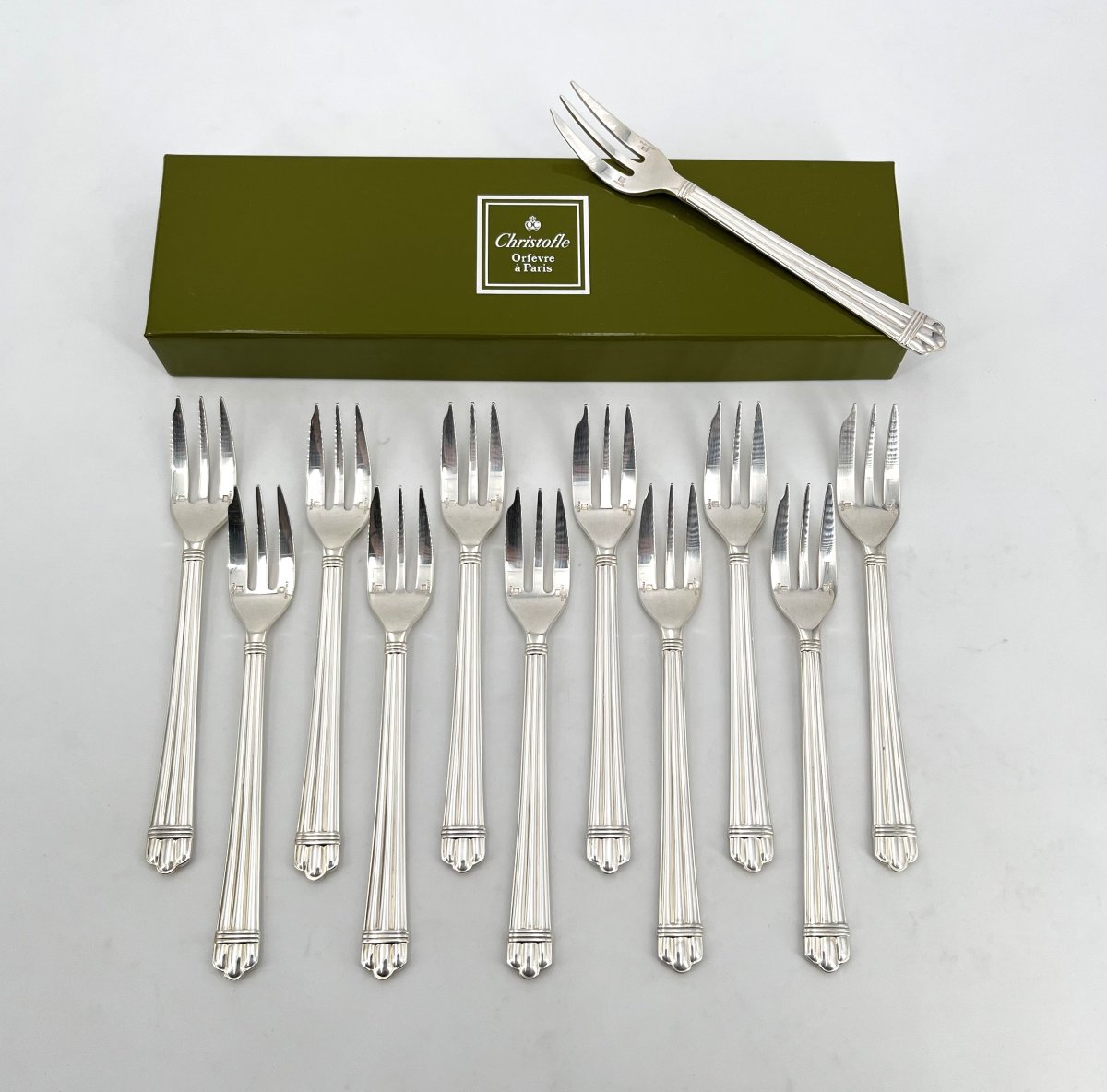 Christofle - 12 Silver-plated Metal Cake Forks - Aria Model, 16 Cm-photo-2