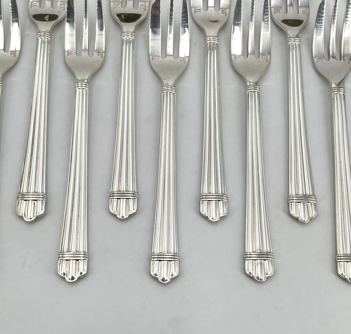 Christofle - 12 Silver-plated Metal Cake Forks - Aria Model, 16 Cm-photo-3