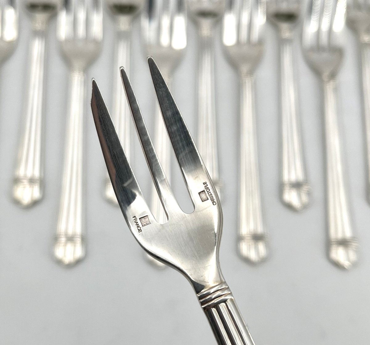 Christofle - 12 Silver-plated Metal Cake Forks - Aria Model, 16 Cm-photo-4