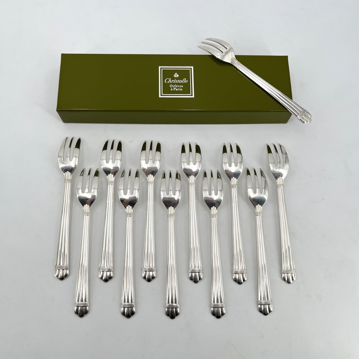 Christofle - 12 Silver-plated Metal Cake Forks - Aria Model, 16 Cm-photo-1