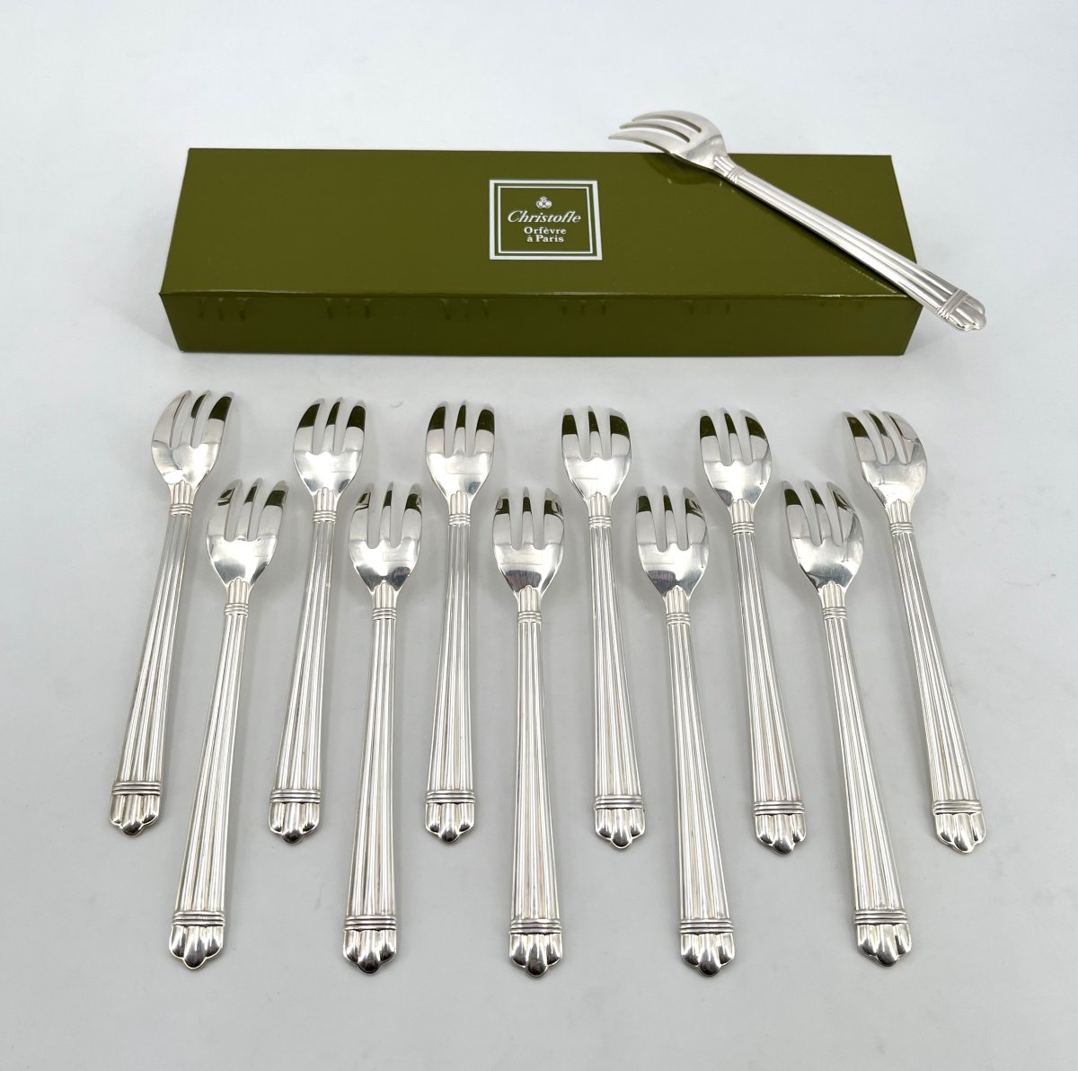 Christofle - 12 Silver-plated Metal Cake Forks - Aria Model, 16 Cm-photo-2