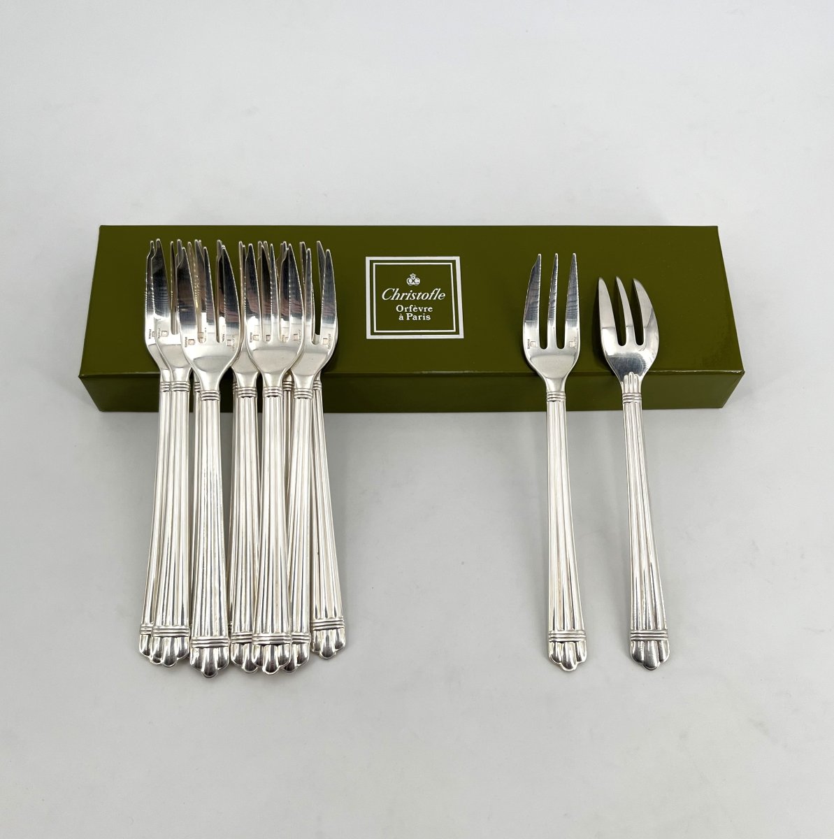 Christofle - 12 Silver-plated Metal Cake Forks - Aria Model, 16 Cm