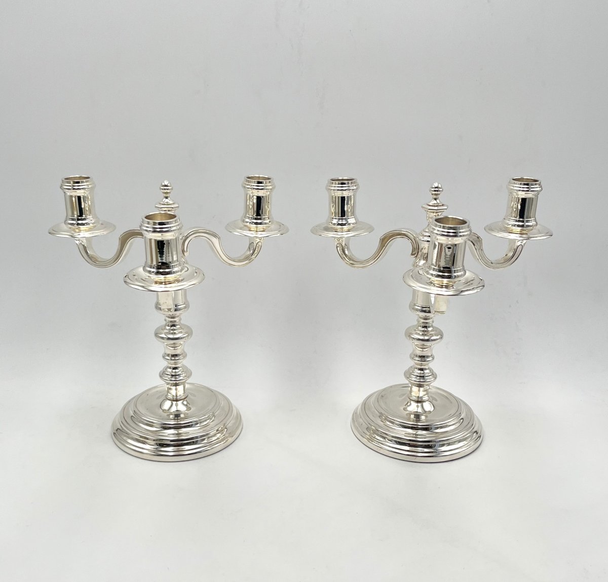 Christofle - Pair Of Silver-plated Metal Candlesticks - Albi Model - Like-new Condition-photo-3