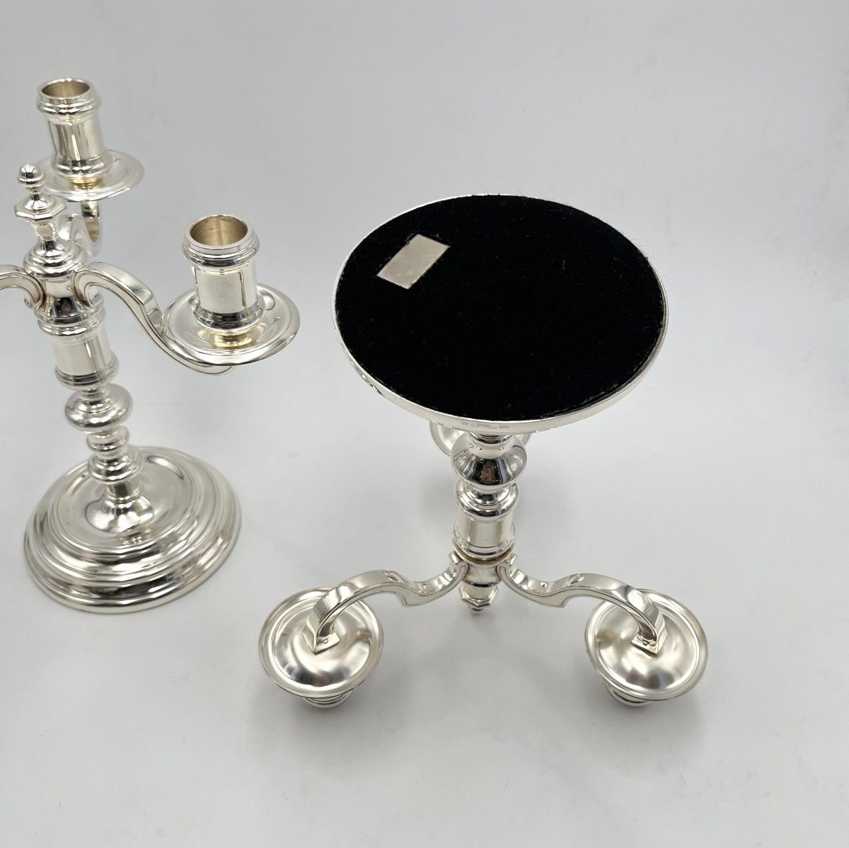 Christofle - Pair Of Silver-plated Metal Candlesticks - Albi Model - Like-new Condition-photo-3