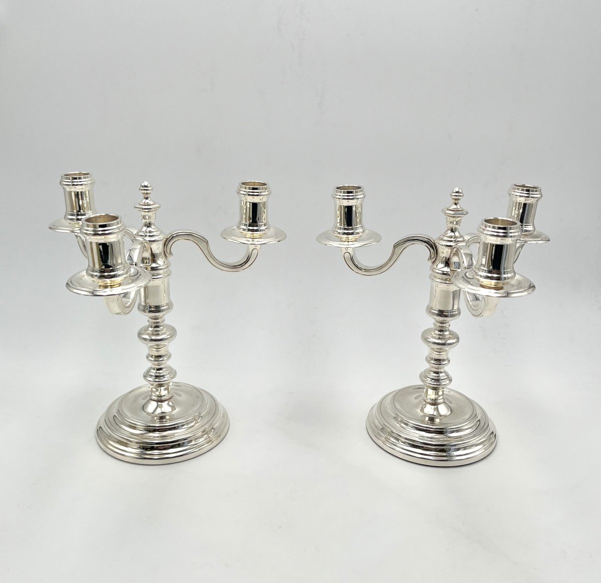 Christofle - Pair Of Silver-plated Metal Candlesticks - Albi Model - Like-new Condition-photo-4