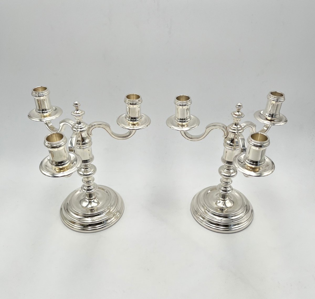 Christofle - Pair Of Silver-plated Metal Candlesticks - Albi Model - Like-new Condition-photo-5