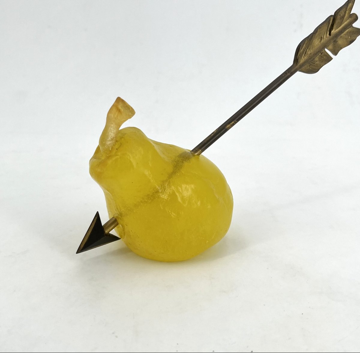 "pear" Sculpture Made Of Glass Paste, Signed By Daum France And Hilton Mac Connico-photo-2