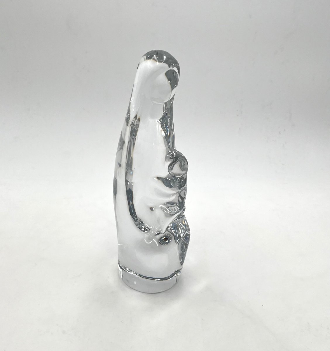 DAUM FRANCE - sculpture / statue de la Vierge à l'enfant en cristal signé 26 cm-photo-3