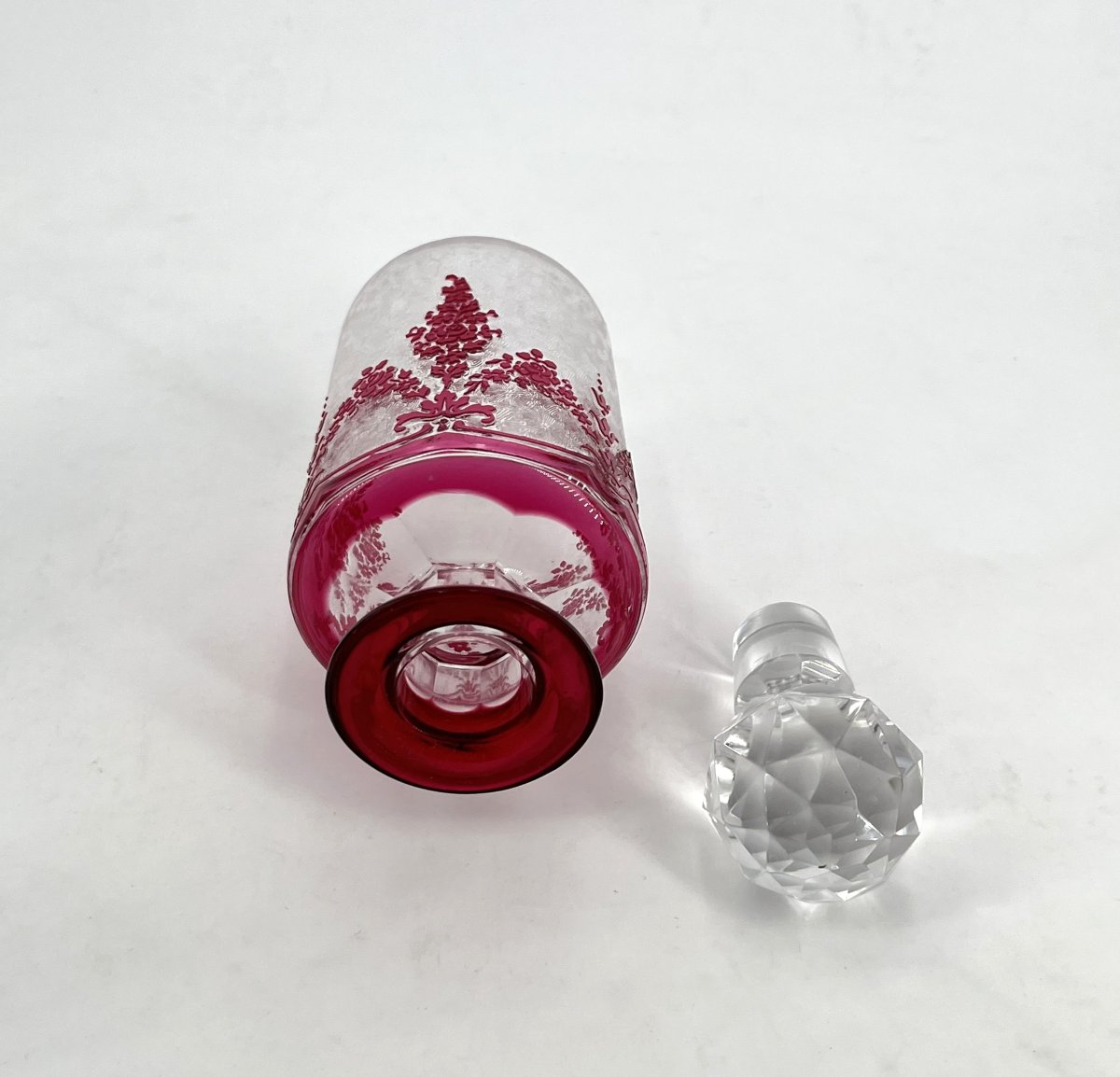 Val Saint Lambert - Double-walled Crystal Perfume Bottle In Pink With Acid-etched Design, Stamped-photo-4