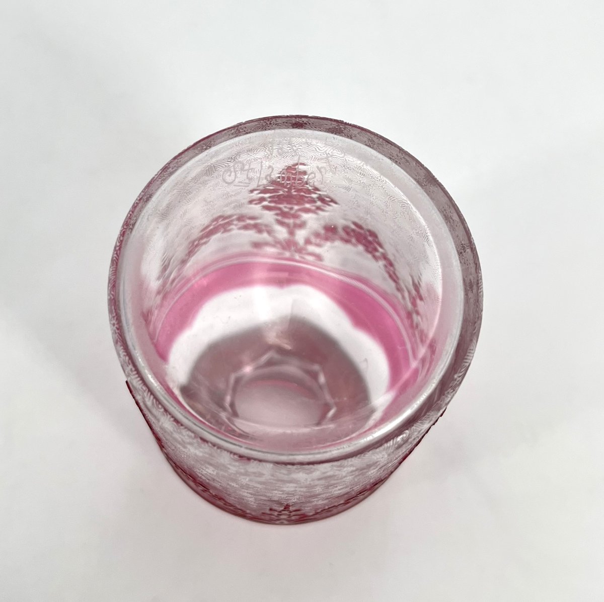 Val Saint Lambert - Double-walled Crystal Perfume Bottle In Pink With Acid-etched Design, Stamped-photo-6