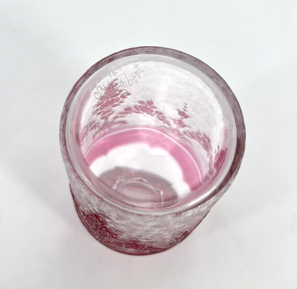 Val Saint Lambert - Double-walled Crystal Perfume Bottle In Pink With Acid-etched Design, Stamped-photo-7