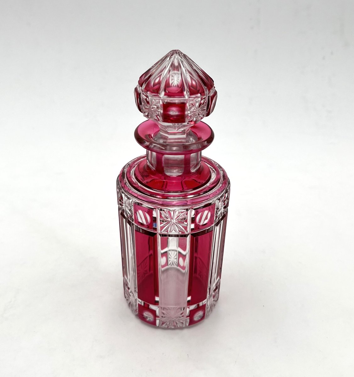 Cristalleries De Nancy - Vintage Art Deco Perfume Bottle, Cut Crystal With Red Lining, 15.5 Cm-photo-2