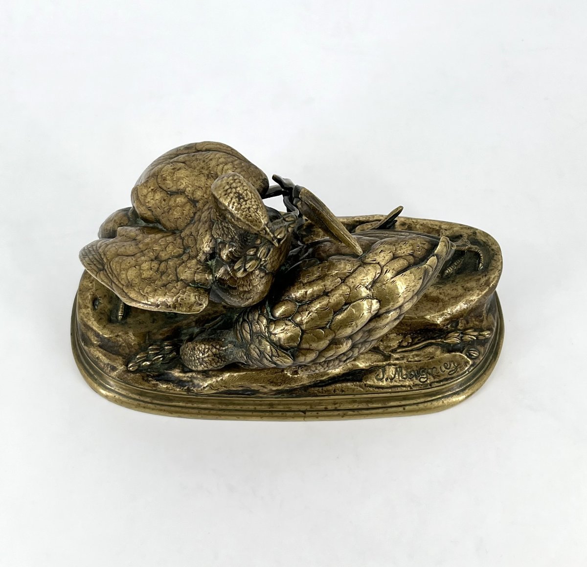 Jules MOIGNIEZ - couple de perdrix en bronze - sculpture signée J. Moigniez-photo-2