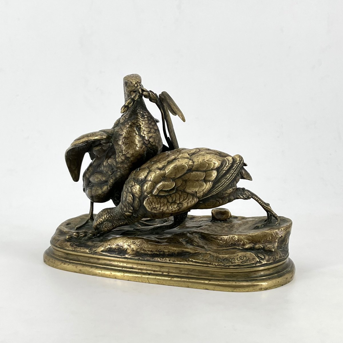 Jules MOIGNIEZ - couple de perdrix en bronze - sculpture signée J. Moigniez-photo-3