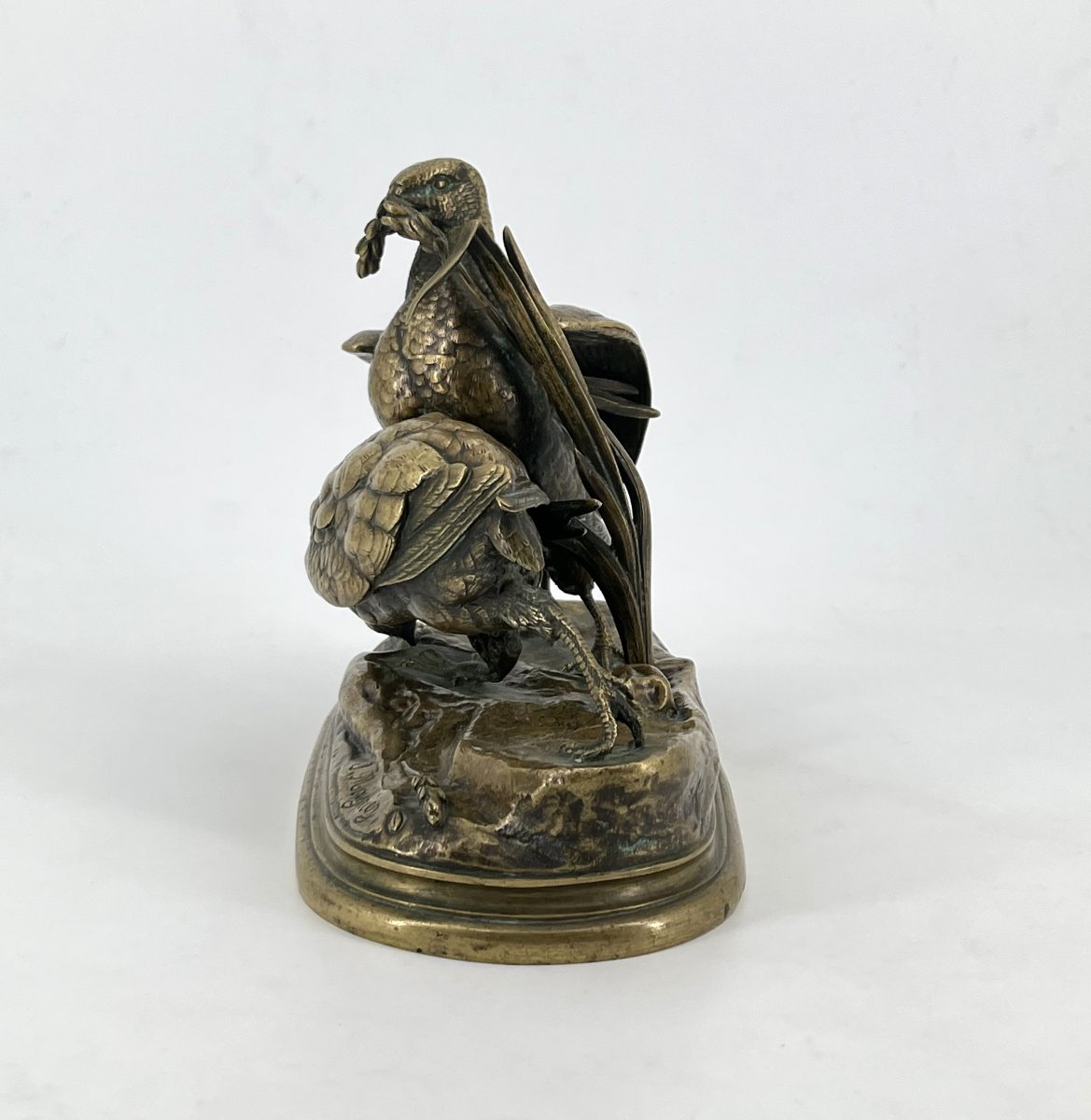 Jules MOIGNIEZ - couple de perdrix en bronze - sculpture signée J. Moigniez-photo-2