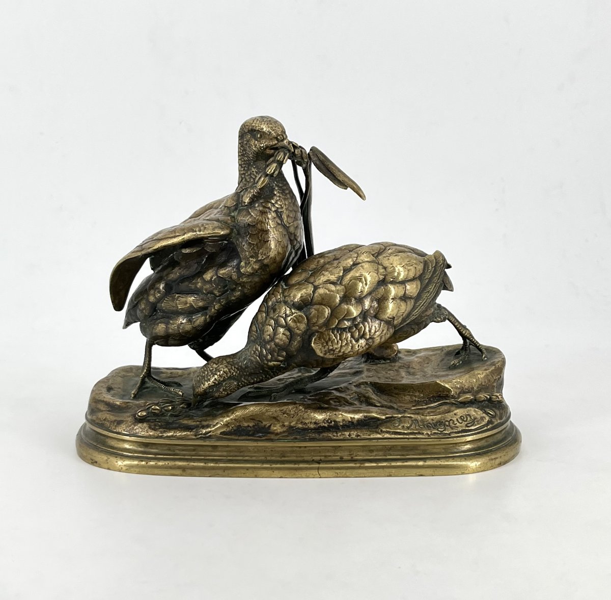 Jules MOIGNIEZ - couple de perdrix en bronze - sculpture signée J. Moigniez