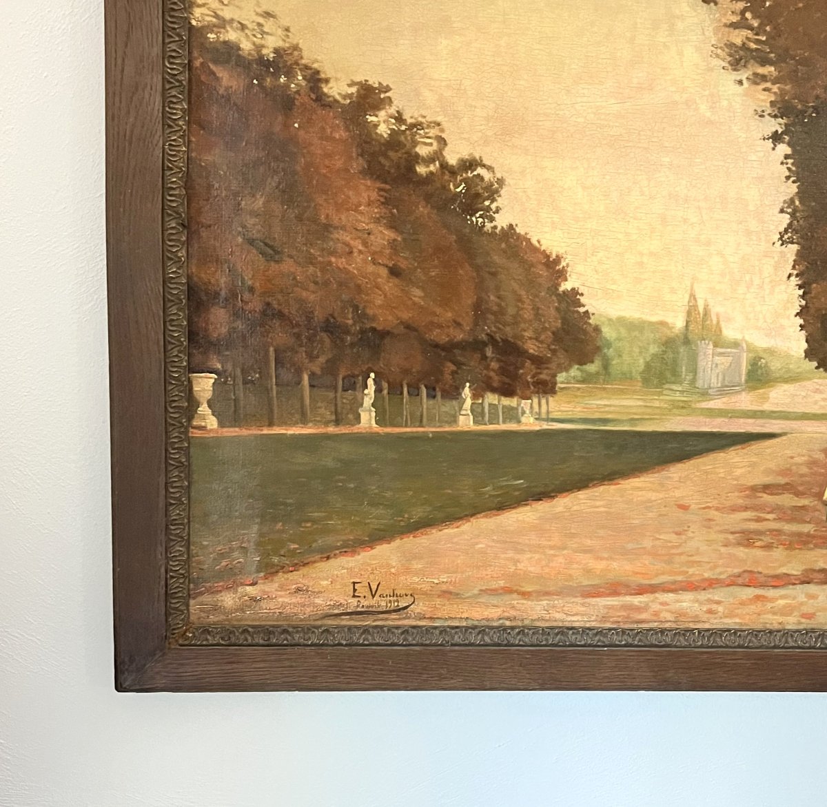 20th-century School - Oil On Canvas, Signed E. Van Hove, 1912, Roubaix - View Of A Castle And Its Grounds-photo-2