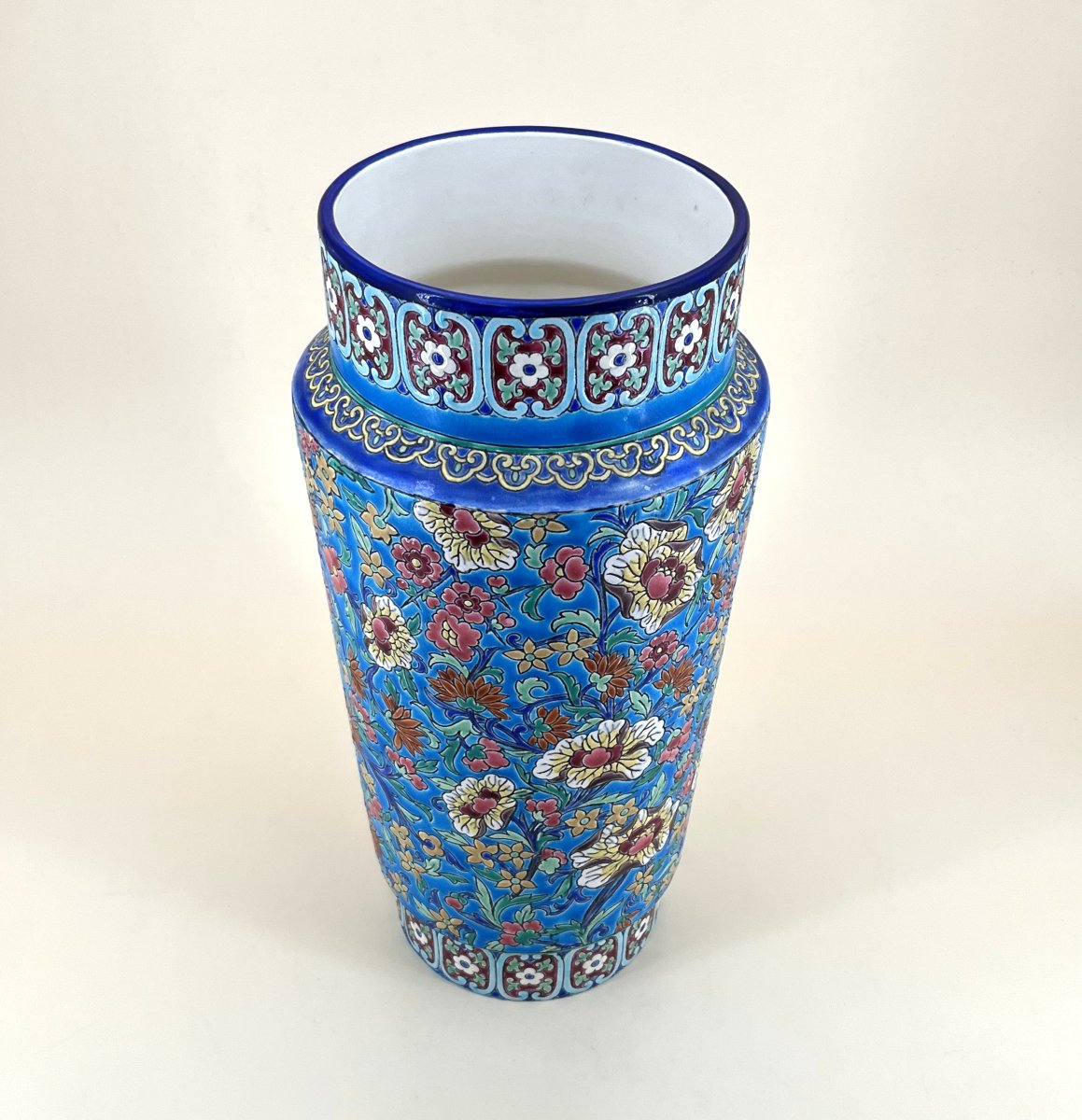 LONGWY - grand vase en émaux polychrome - estampillé - époque ART DÉCO - 37 cm-photo-2