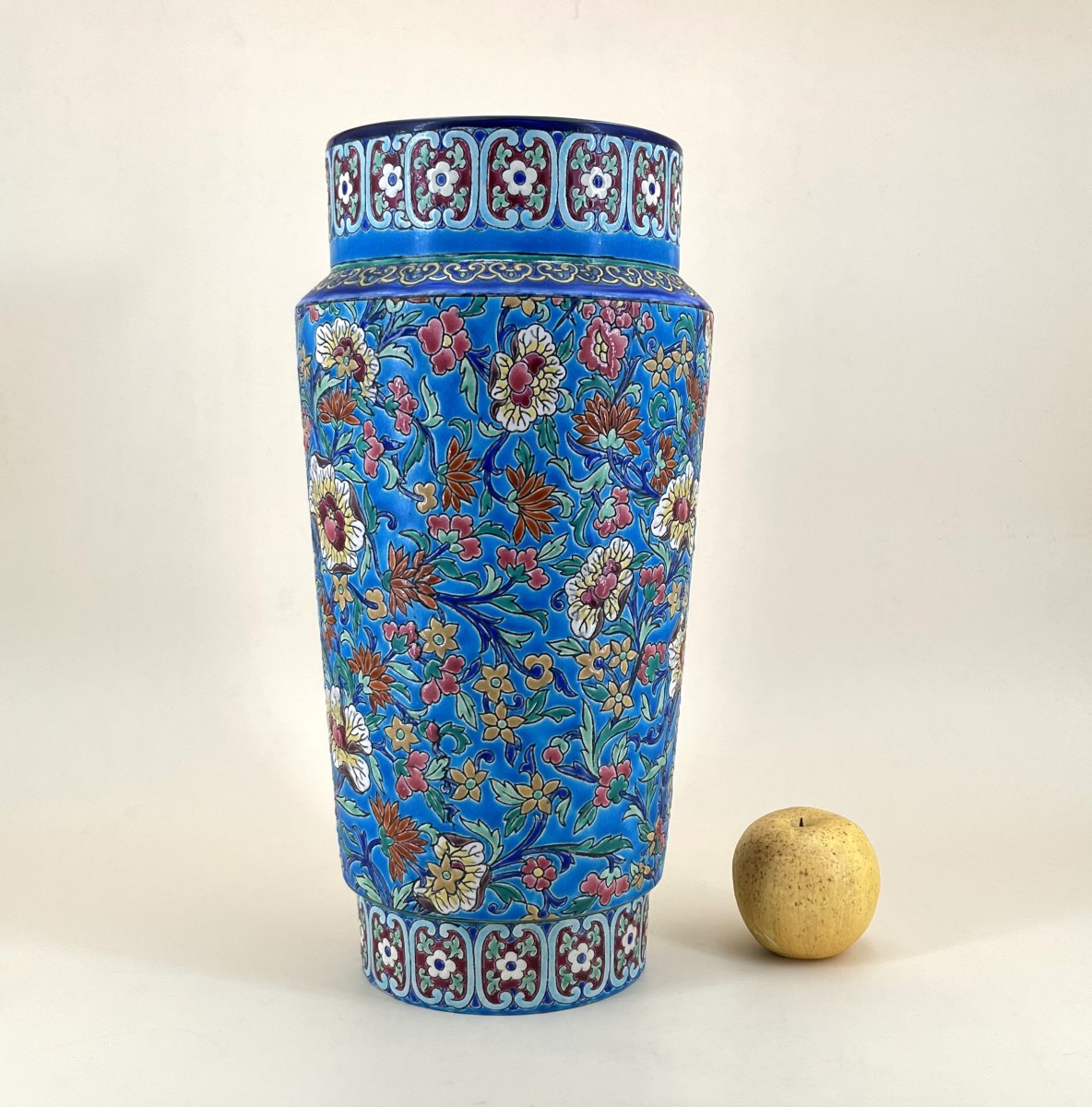 LONGWY - grand vase en émaux polychrome - estampillé - époque ART DÉCO - 37 cm-photo-3