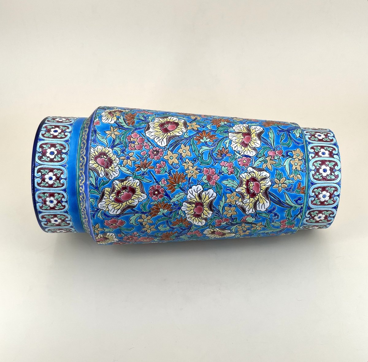 LONGWY - grand vase en émaux polychrome - estampillé - époque ART DÉCO - 37 cm-photo-4