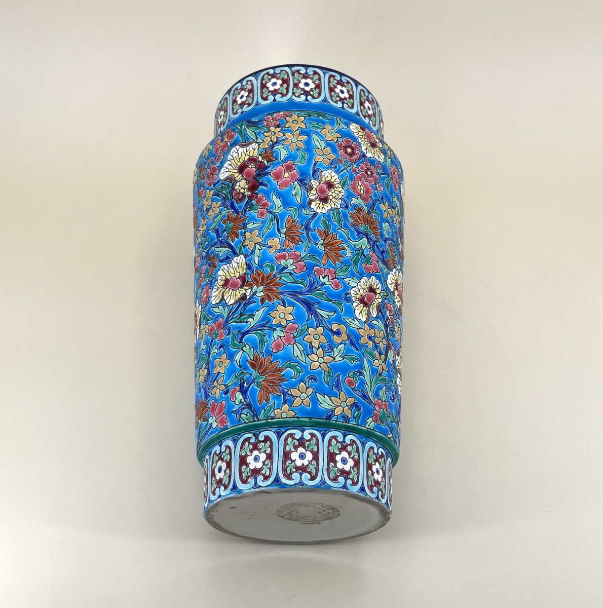 LONGWY - grand vase en émaux polychrome - estampillé - époque ART DÉCO - 37 cm-photo-1