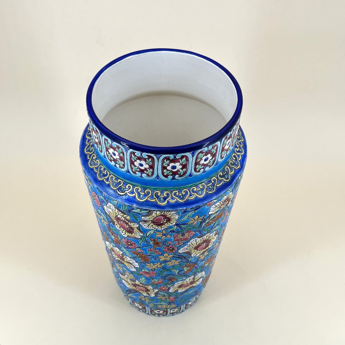 LONGWY - grand vase en émaux polychrome - estampillé - époque ART DÉCO - 37 cm-photo-3