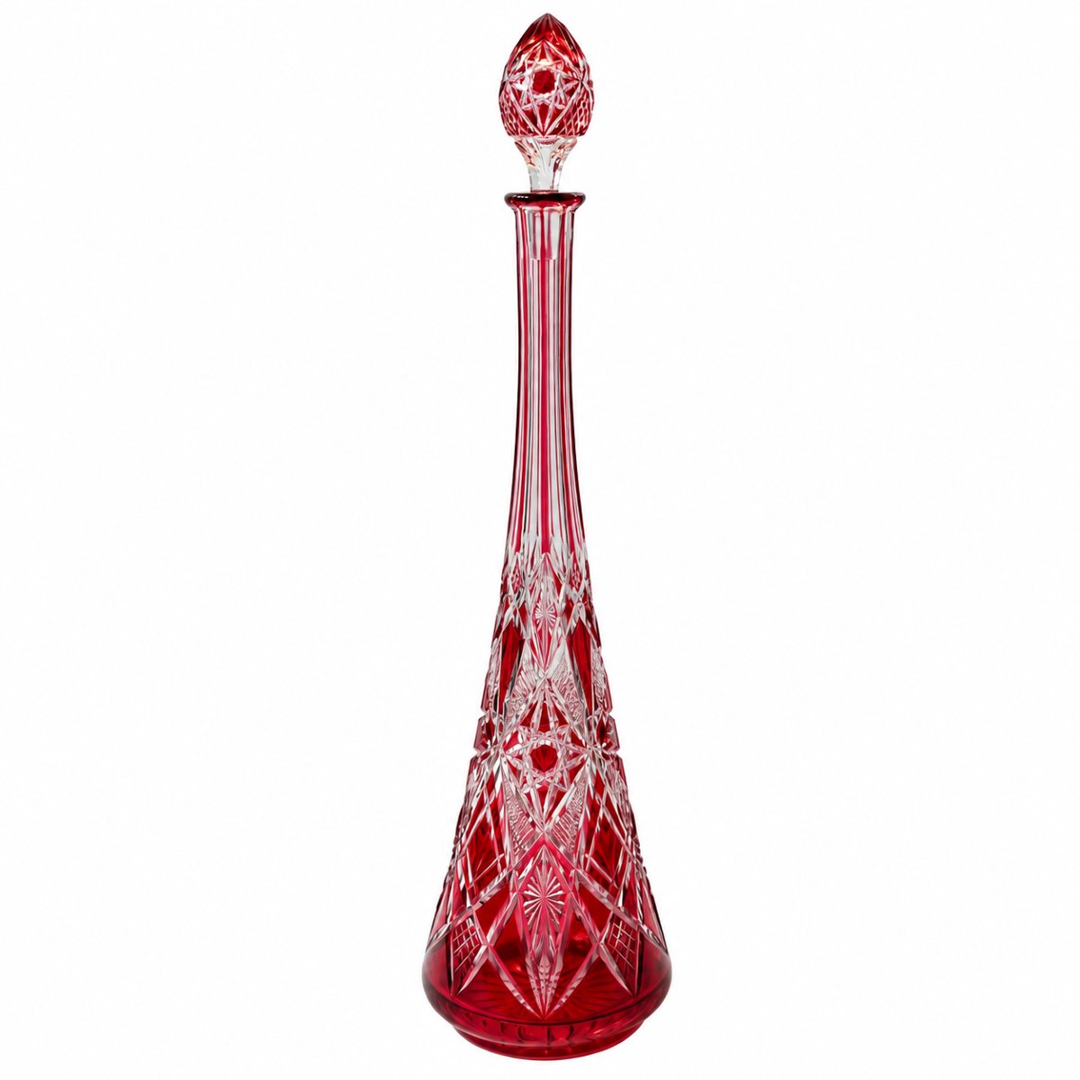 Baccarat - Large Crystal Decanter With Red Lining - Lagny Model - 53.5 Cm