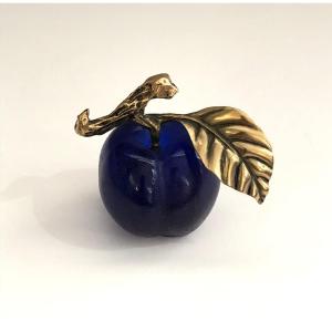 sculpture PRUNE en pâte de verre et bronze signé DAUM FRANCE fruit