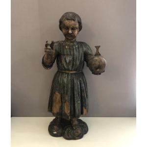 Ancienne sculpture polychrome XVIII ème - statue en bois sculpté ENFANT JESUS DE PRAGUE 50 cm