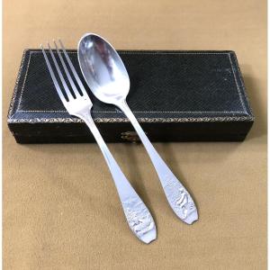 Christofle Art Nouveau Cutlery In Solid Silver Minerve Signed O. Roty