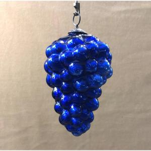 Old Christmas Ball Depicting A Bunch Of Grapes In Blue 19th Century Glass églomisé