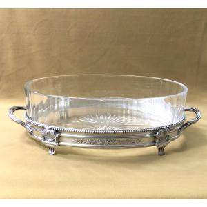 Antique Louis XVI Table Centerpiece In Solid Silver Minerve And Crystal