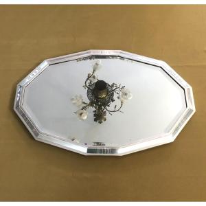 ERCUIS - surtout de table d'époque ART DECO en métal argenté à fond de glace 