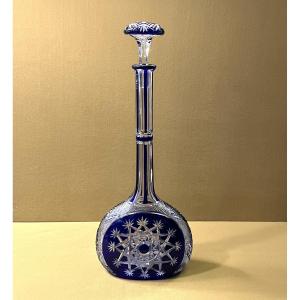 Antique "mandoline" Decanter In Baccarat Crystal With Blue Overlay, Model Known As "tsar's"