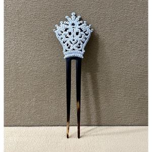 ancien peigne à chignon / cheveux en écaille et argent massif, époque Napoléon III