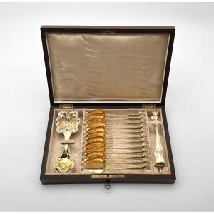 Ancien service à thé en argent massif vermeil poinçonné MINERVE, époque XIXème