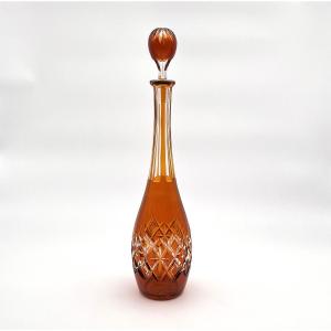 Baccarat - Superb Antique Cut Crystal Decanter With Orange Lining, 45 Cm