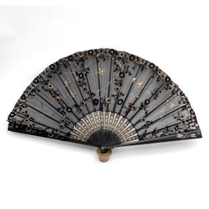 Antique Lace Fan, Blackened Wood Frame, Napoleon III Period